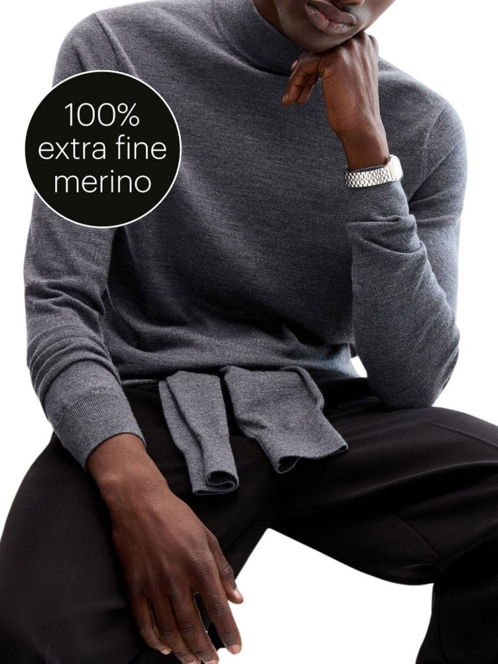 SIMONS LE 31 Charcoal Grey Extra Fine Merino Wool Mock Neck Sweater size M